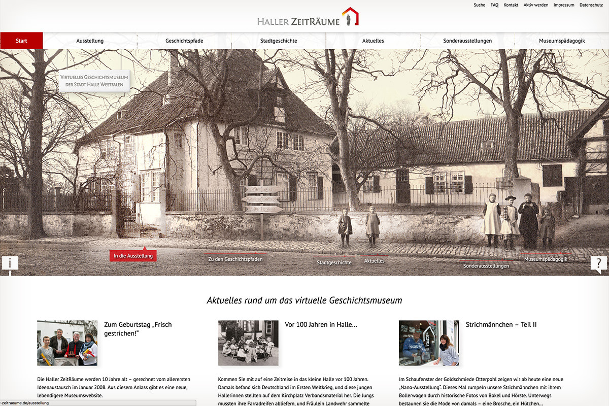 Website-Relaunch für virtuelles Museum, Design der Startseite