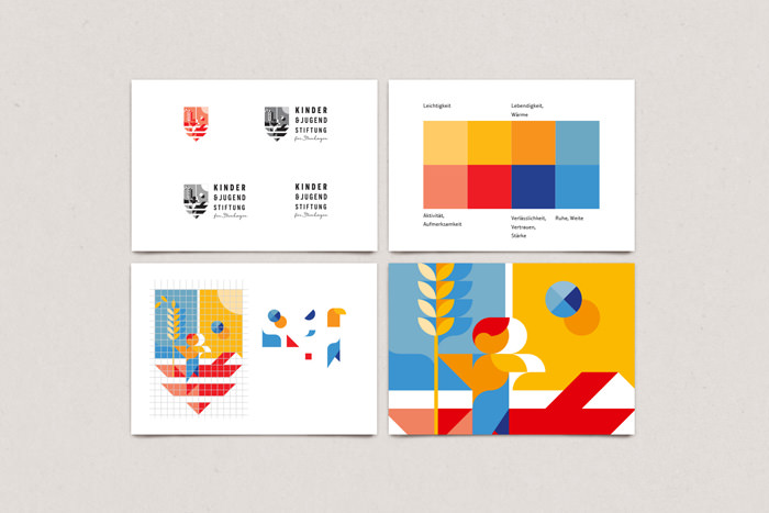 Logo-Konzept mit Farben, Schriften und grafischen Details