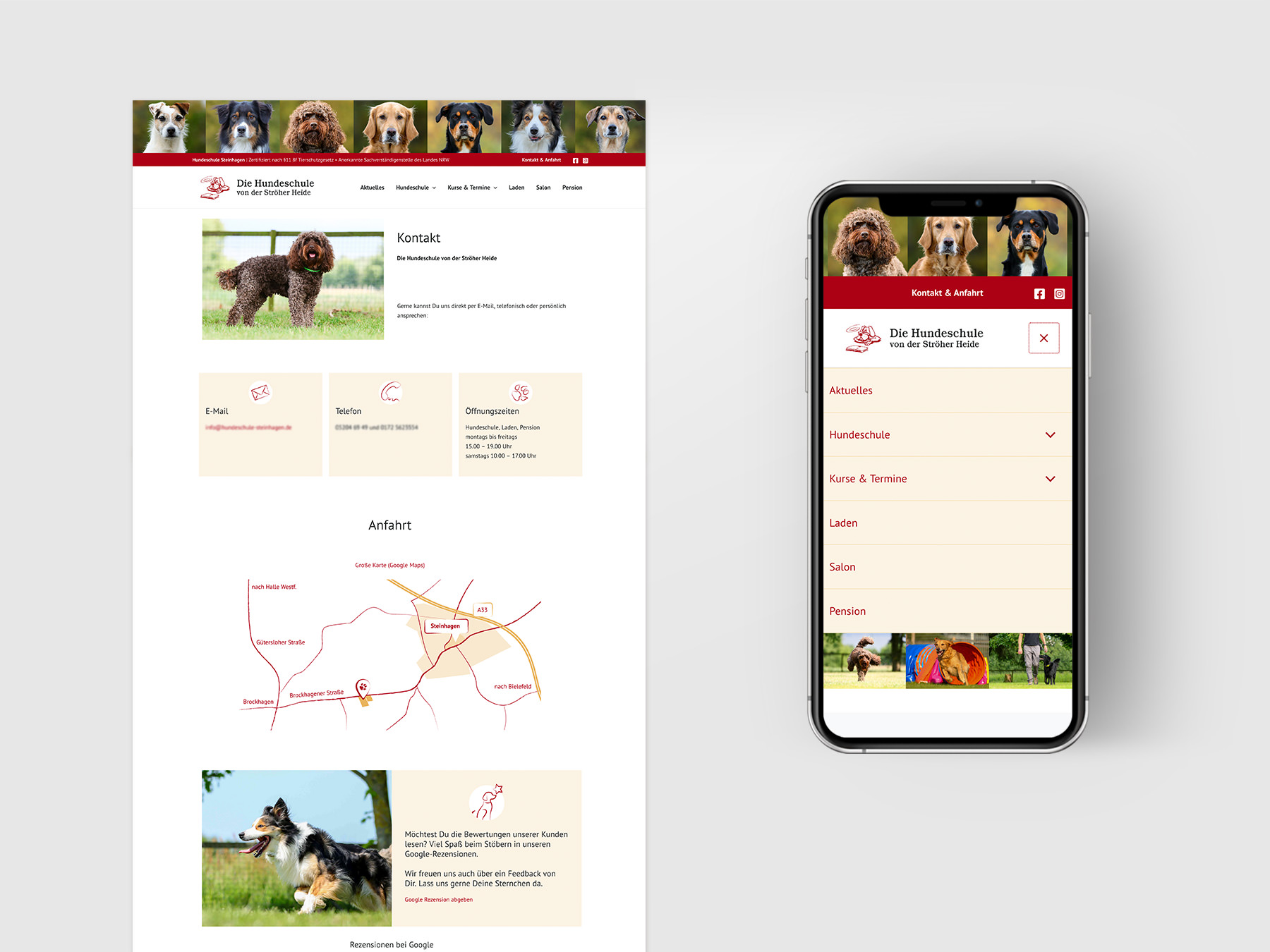 Webdesign und Website für Hundeschule mobile Ansicht und Ansicht auf größeren Bildschirmen