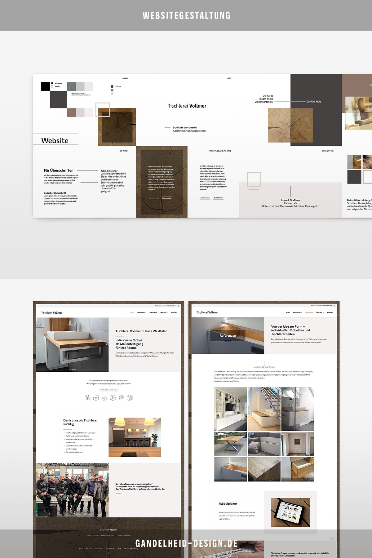 Website für Tischlerei, Gestaltungskonzept mit Stylescape und Layouts