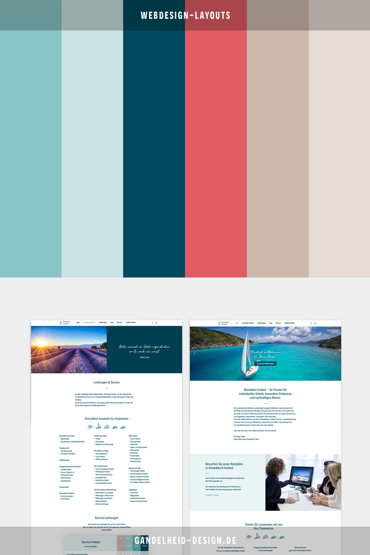 Webdesign und Farbenfür Reisebüro