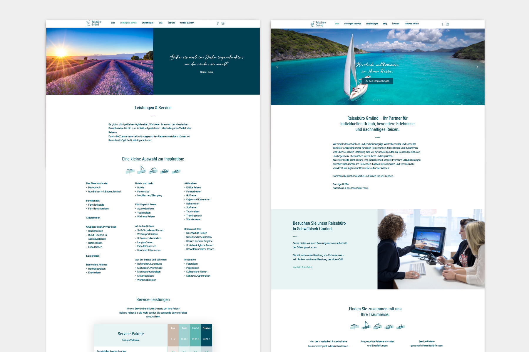 Webdesign und Layouts für Reisebüro-Website