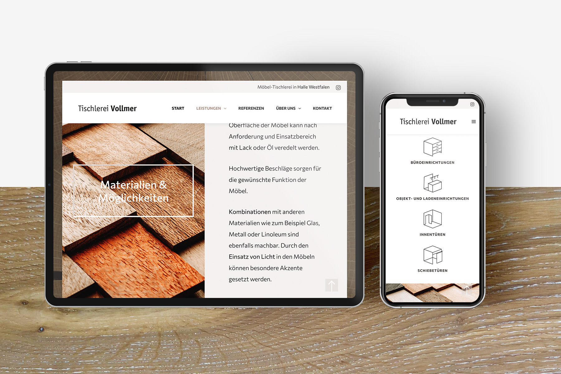 Tischlerei Website, Gestaltung für Tablets und Smartphones, mobile Optimierung
