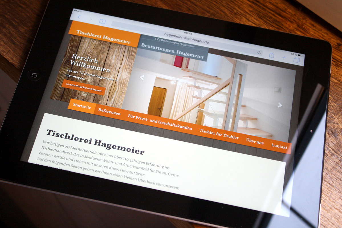 Webdesign und Website für Tischlerei-Betrieb in Steinhagen, Tablet-Ansicht